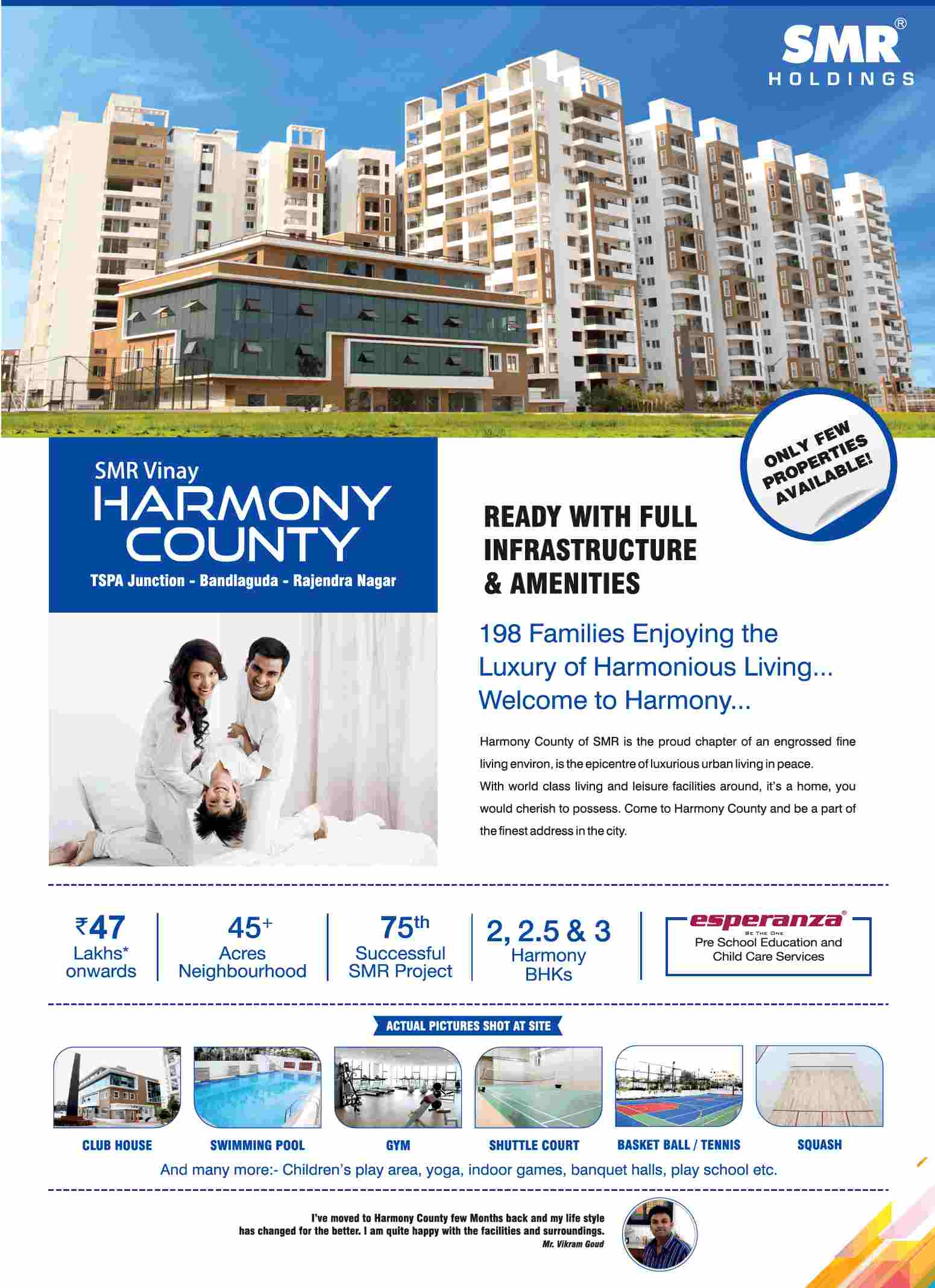 SMR Vinay Harmony County is ready with full infrastructure & amenities in Hyderabad Update